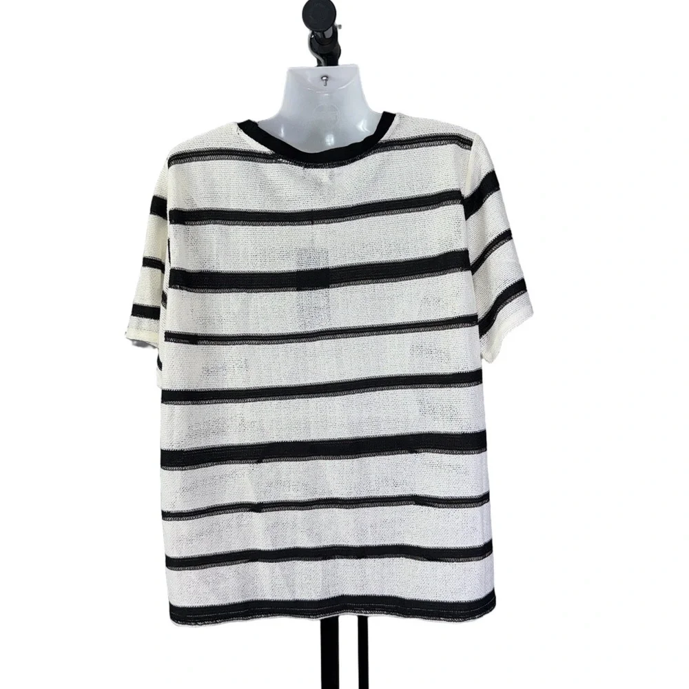 Modern Works Striped Black and White Short Sleeve Top XL - Picture 2 of 3